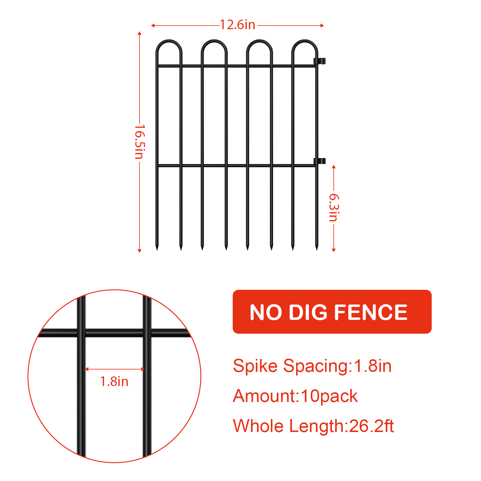 25 Piece Decorative Garden Fence, 16.5" (H) x 26FT (L) Animal Barrier Fence Arched