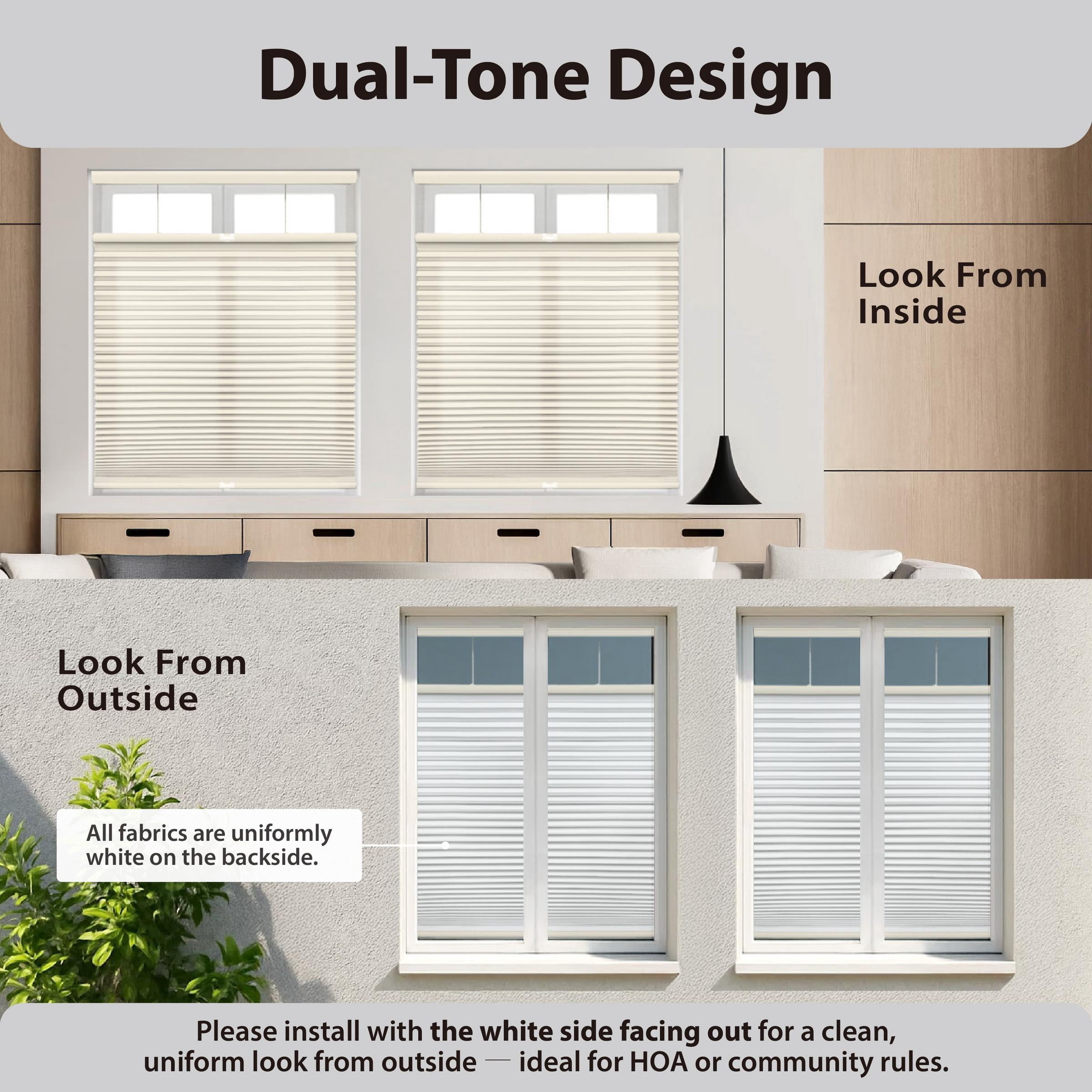 Regal Living Top Down Bottom Up Light Filtering Cordless Cellular Shade, Ivory - 65.5" W x 84" L