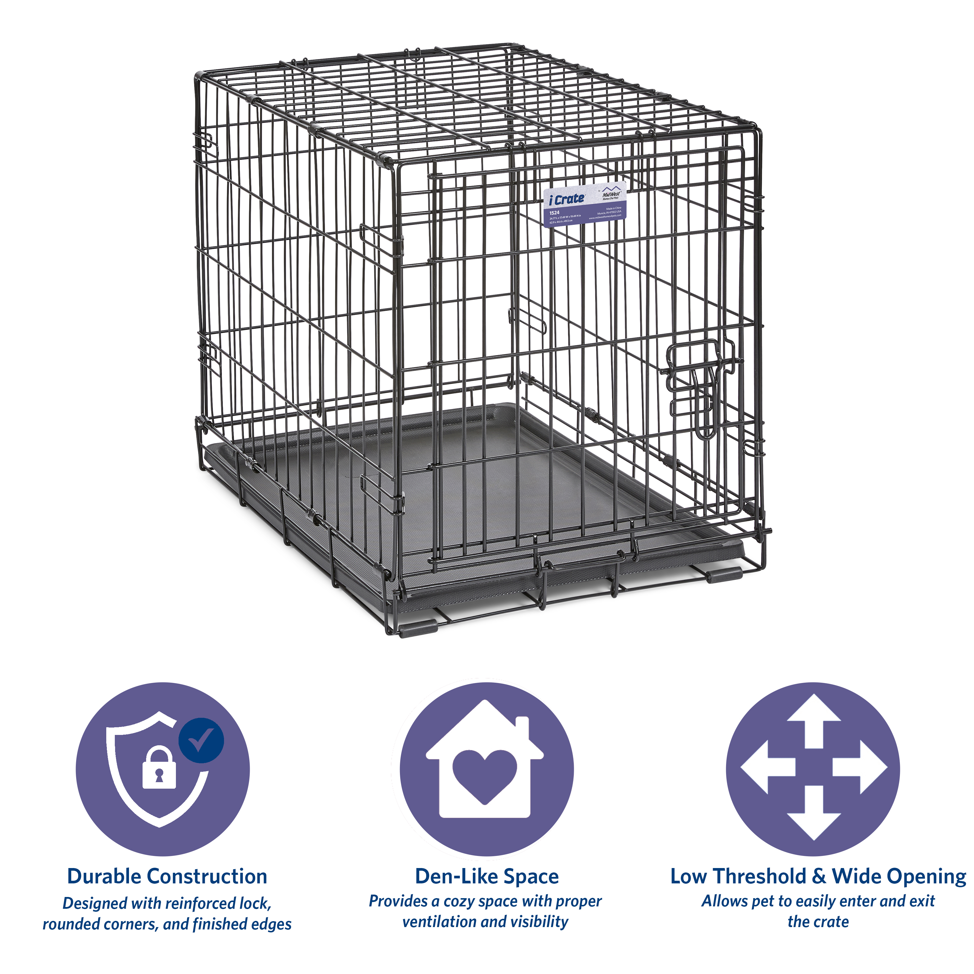 MidWest Homes for Pets Single Door iCrate Metal Dog Crate, 24" - image 3 of 8