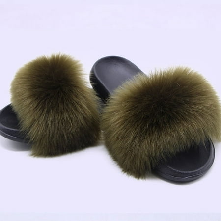 

SHYKN Women Fuzzy Slippers Color Block Fluffy Slides Furry Slipper Breathable Shoe Outdoor Lightweight Faux Home Shoes Royal