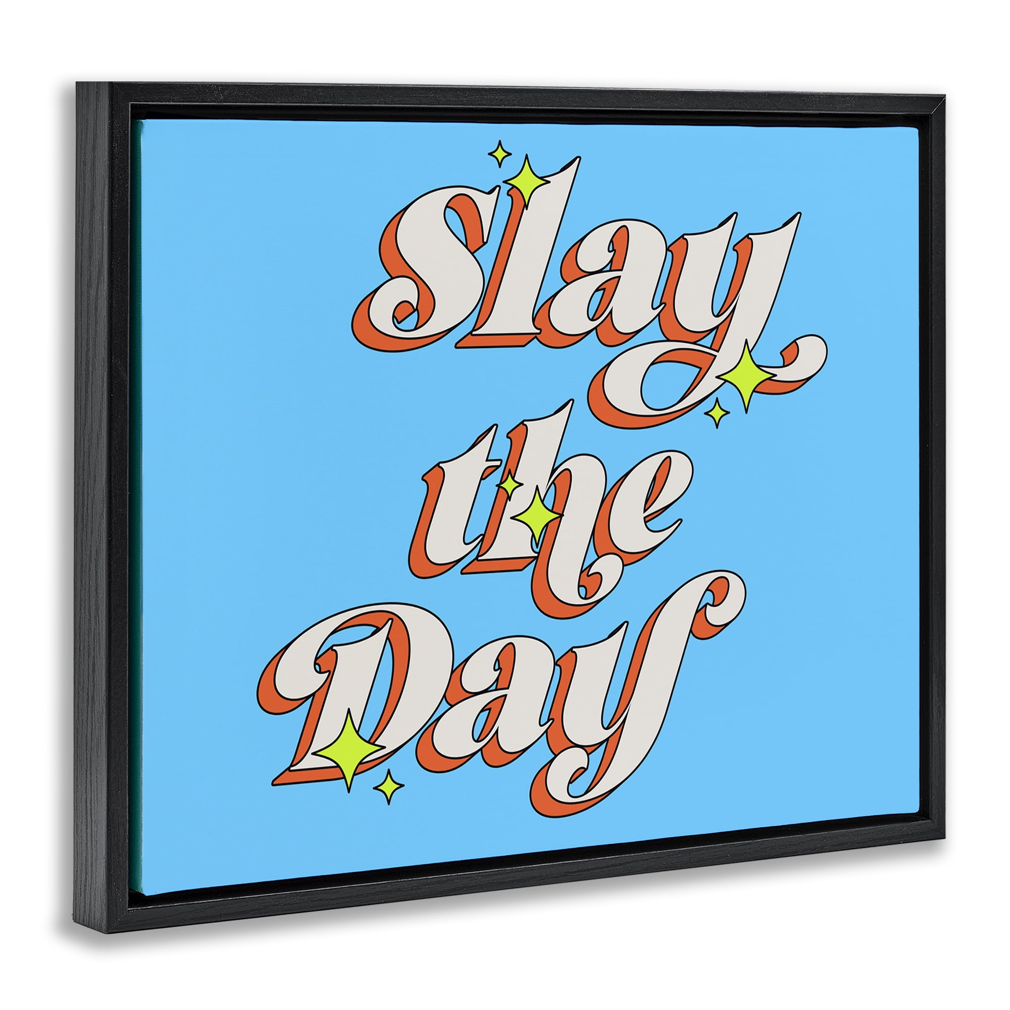 Stupell Industries Vintage Slay The Day Text & Numbers Painting Black Floater Framed Canvas Art Print Wall Art, 21 x 17
