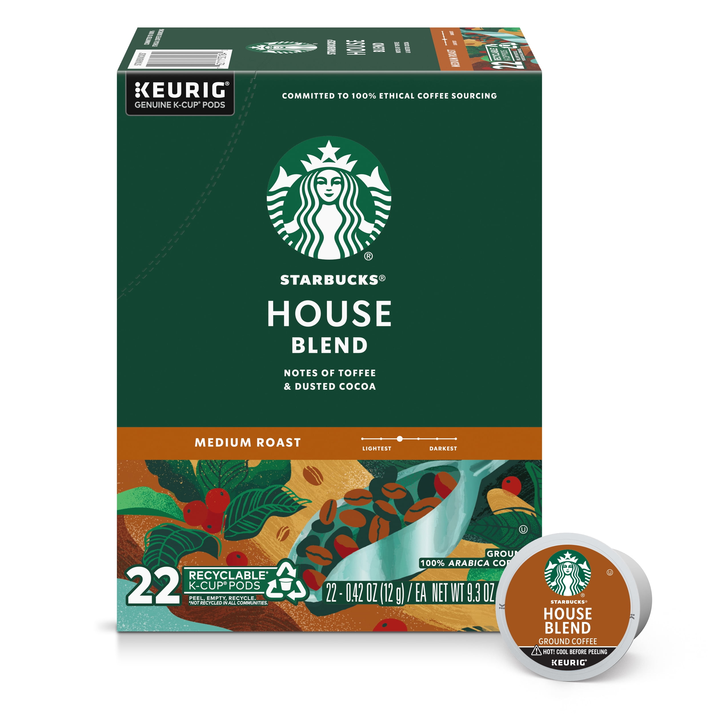Starbucks House Blend, Medium Roast K-Cup Coffee Pods, 100% Arabica, 22 ct​