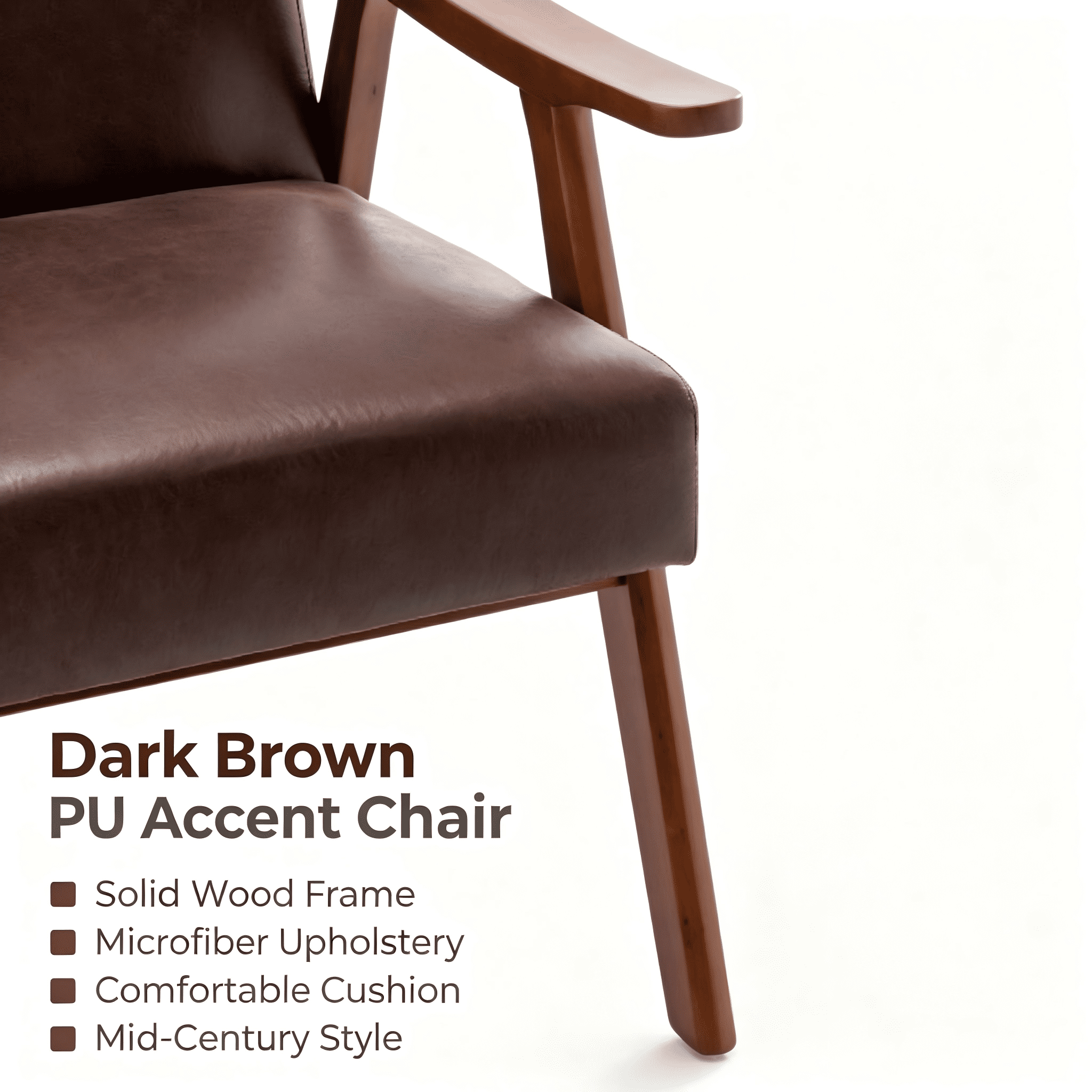 MOONMISS Mid Century Modern Accent Chair Solid Wood Frame Microfiber Living Room,Dark Brown
