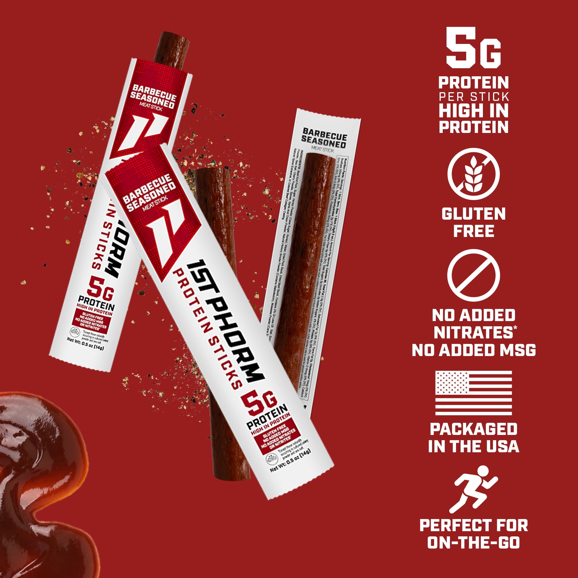 1st Phorm Protein Meat Stick Minis, Seasoned BBQ, 5g Protein Per 0.5 oz. Stick (14 Count)