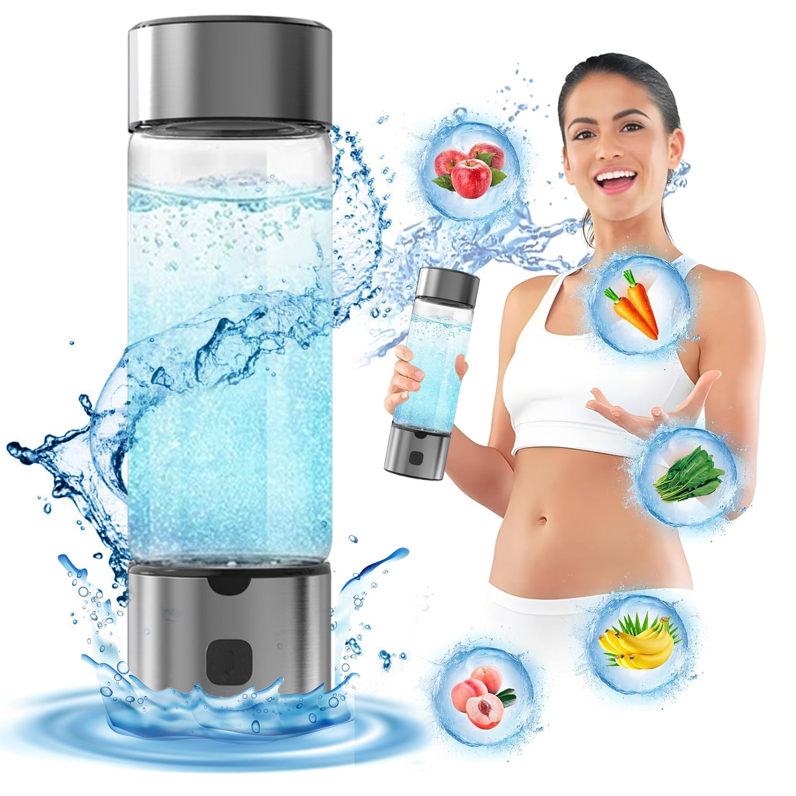 Opvise Upgraded SPE/PEM Hydrogen Water Bottle | NSF-42 Certified 1400PPB Generator with 9.13in Borosilicate Glass & Smart Health Tracking | USB-C Fast Charge