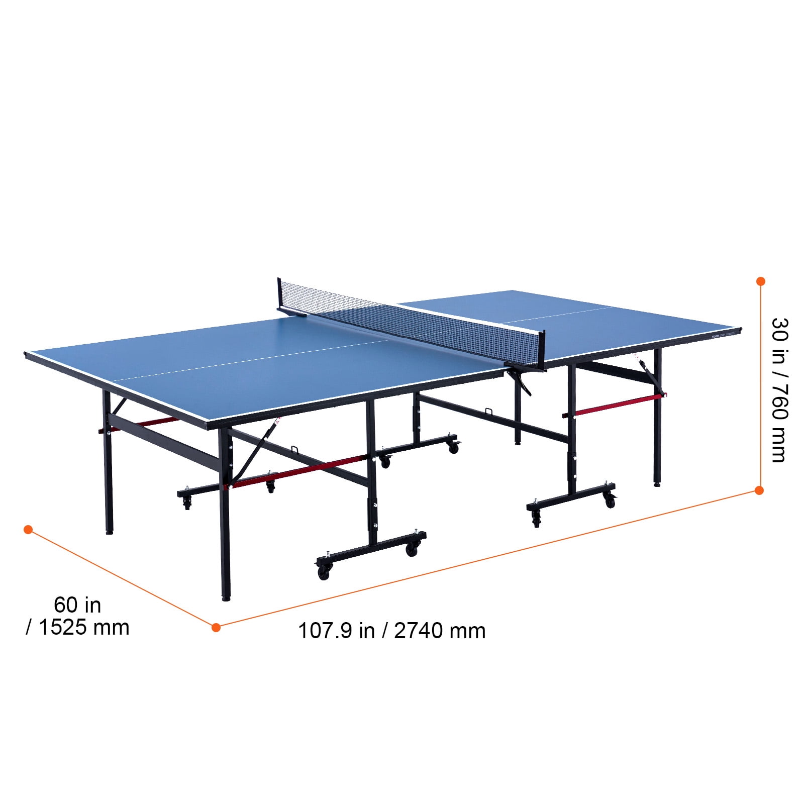 VEVOR Ping Pong Table,Professional Table Tennis Game, Indoor MDF Portable Table Tennis Table, Foldable Ping Pong Table with Quick Clamp Net and Lockable Wheel,10 Minute Easy Assembly,12mm Tabletops