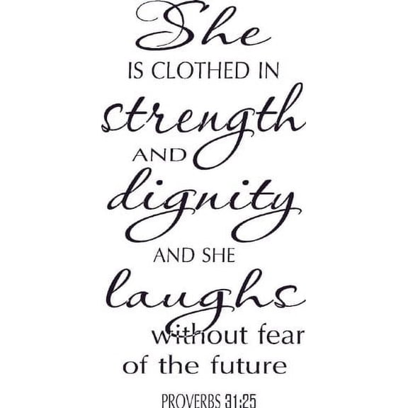 Proverbs 31:25 V1, Bible Verse Vinyl Wall Decal by Scripture Wall Art, 11"x22" Black, Christian
