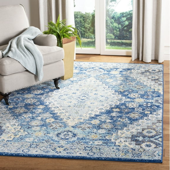 SAFAVIEH Madison Sophie Geometric Area Rug, Navy/Cream, 4' x 6'