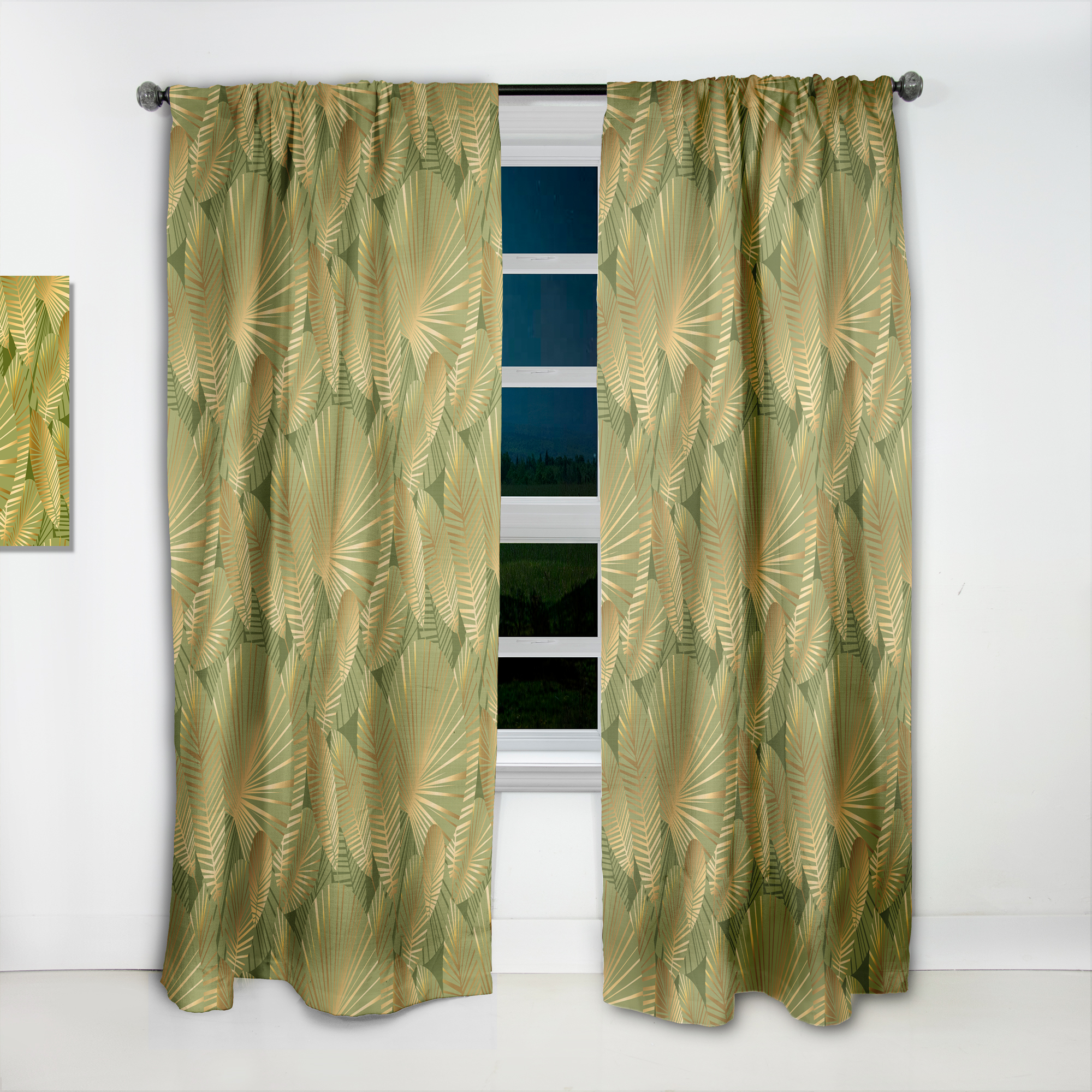 Designart 'Abstract Golden Leaves I' Mid-Century Modern Curtain Panel