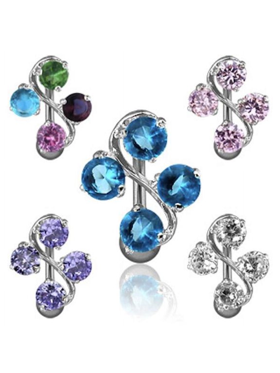 S" Four Diamond Upside Down Dangle Belly Ring 14G (1.6MM) #168 (3 Pieces Packaged Deal of Clear)