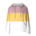 thumbnail image 4 of Womens Hoodies Winter Fall Loose Fit Hooded Long Sleeve Puff Cold Shoulder with Pocket Colorblock Pullover Waffle Knit Top Tops(Pink,L), 4 of 4