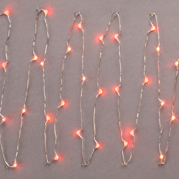 Gerson 37925 30 Light 5' Silver Wire Battery Operated Red LED Micro