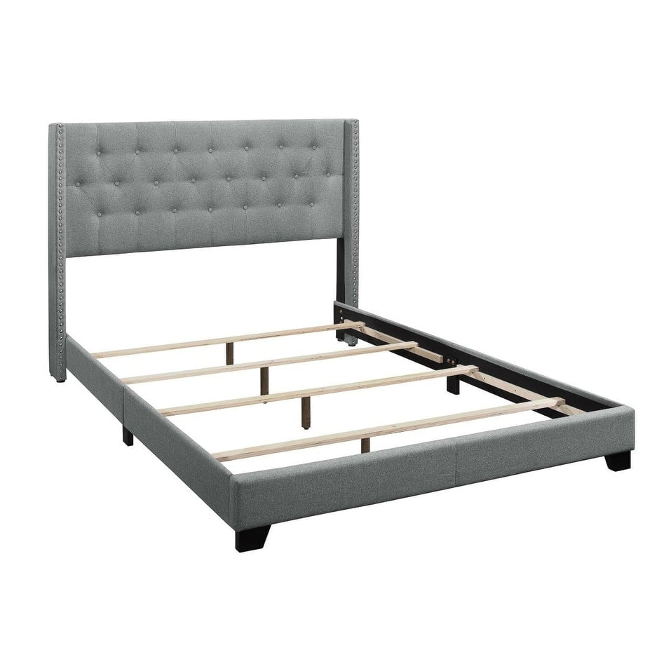 Home Design Brady King Tufted Wingback Upholstered Panel Bed Frame, Black-Velvet (Diamond)