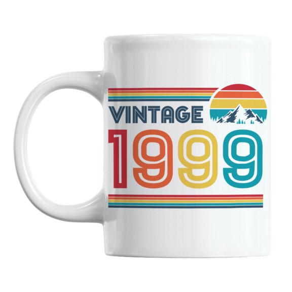 Vintage 1999 feat. Retro Sunset White Ceramic Birthday Coffee & Tea Mug (11oz)