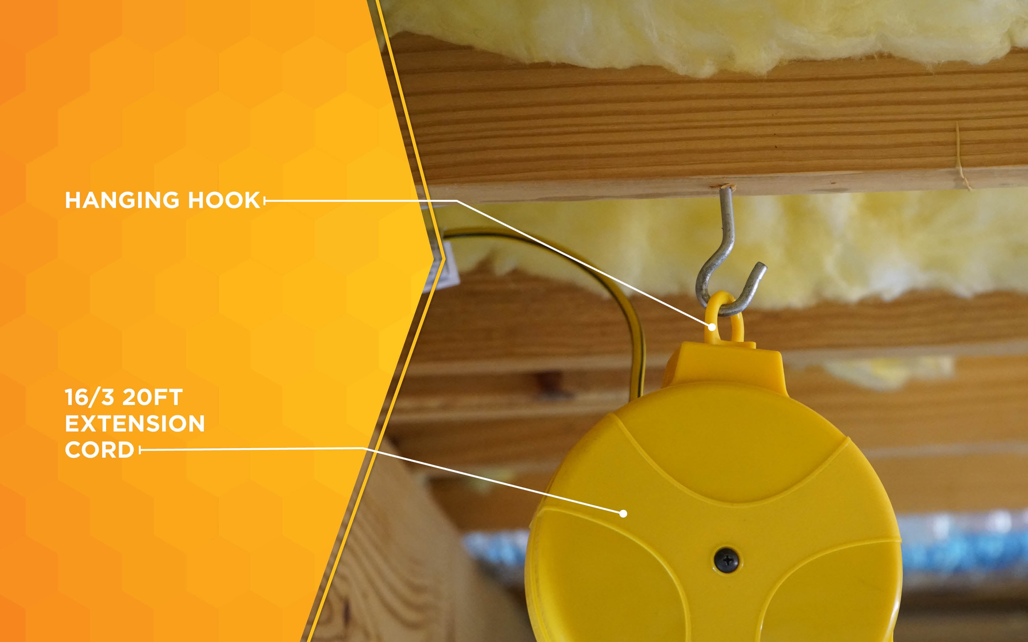 Designers Edge E216 20' Yellow Retractable Cord Reel with Handheld Work Lights