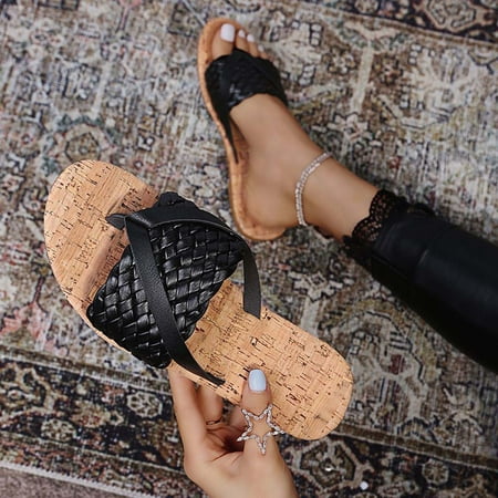 

Fjofpr Slippers for Women Summer Fashion Casual Woven Women s Herringbone Flat Slippers Hot