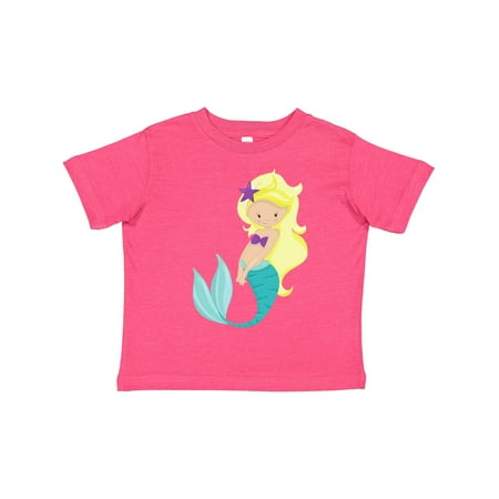 

Inktastic Cute Mermaid Little Mermaid Blonde Hair Star Gift Toddler Toddler Girl T-Shirt