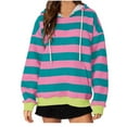 thumbnail image 2 of UVEASISHA Oversied Hoodies for Women Colorblock Striped Sweatshirts Casual Loose Long Sleeve Pullover Shirts Drawstring Hooded Sweatshirt with Pocket,Pink,L, 2 of 3