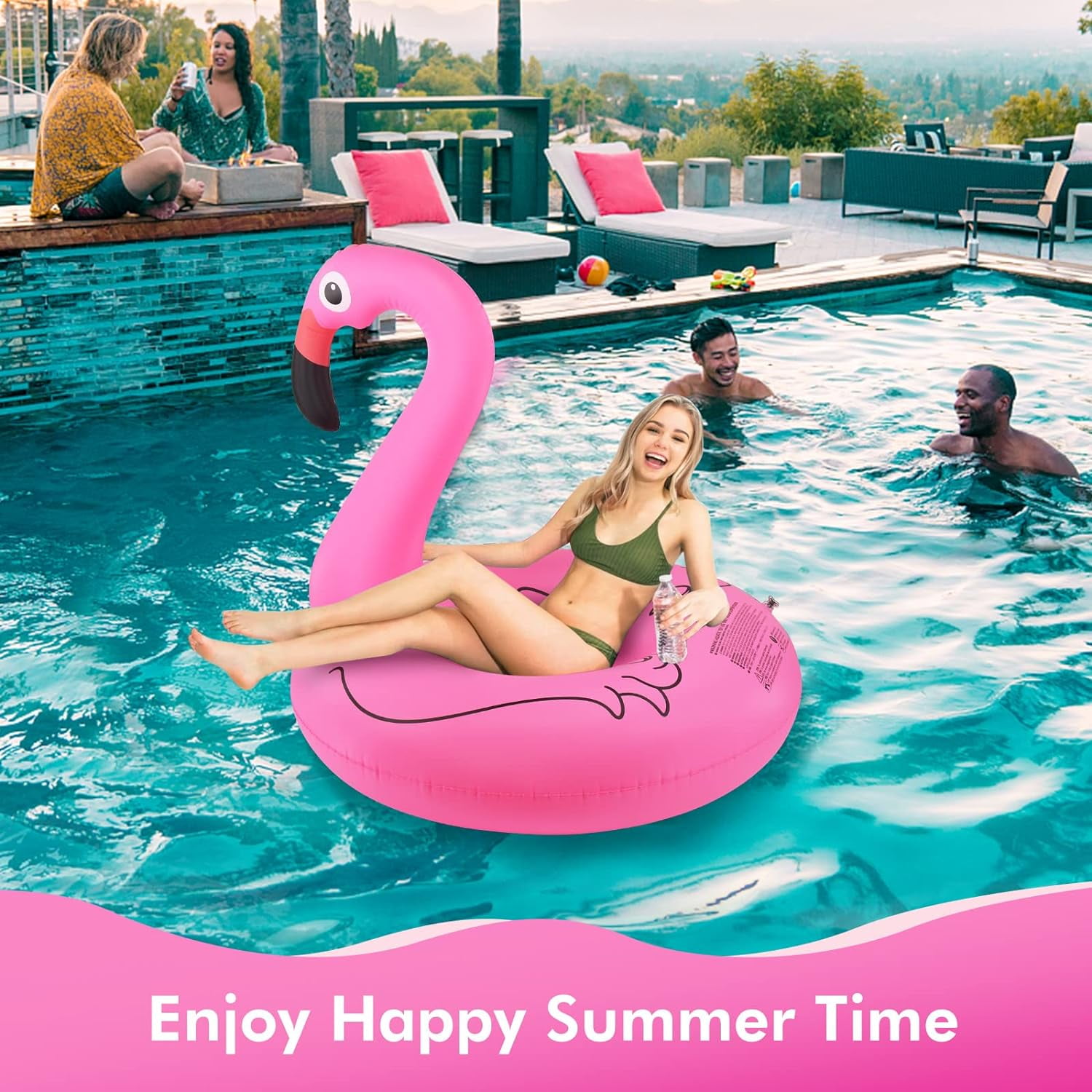 Vocheer 42 Inches Pink Flamingo Pool Float with Solar