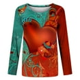 thumbnail image 3 of Femmes Exquis Rétro Belle Col Rond Impression Manches Longues Polyester Top Chemisier Shirt (Vert, M), 3 of 4