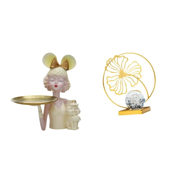 Estatua con bandeja para guardar llaves,Estatua de niña con bandeja para guardar llaves coleccionable,Estatua de hoja,Estatua de hoja para decoración del hogar,manualidades y obras de