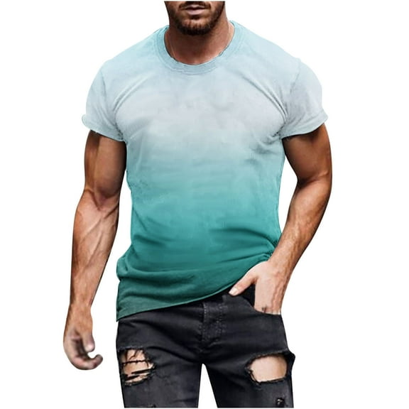 Joau Mens Big & Tall Active Shirts Gradient Color Summer Casual Short Sleeve Crew Neck T-Shirts Quick Dry Athletic Running Gym Workout Tee Tops