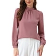 thumbnail image 1 of CAMISA DE CHIFFON INSPIRADA CHIC PARA MUJERES, BLUSA DE MANGA LARGA CON CUELLO ALTO PARA OFICINA, L GRIS ROSA, 1 of 5