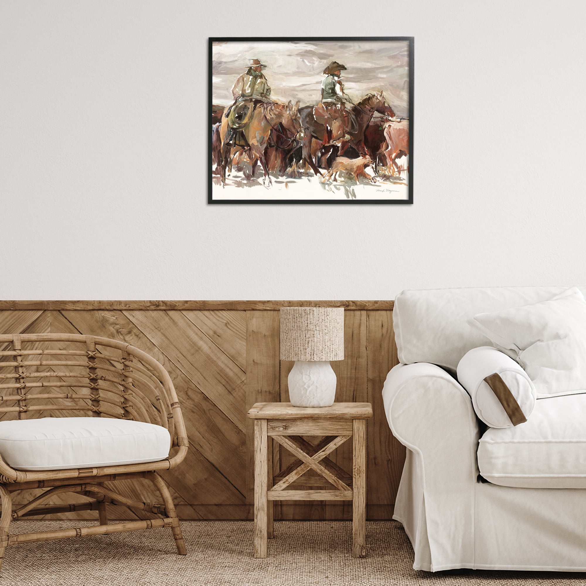 Stupell Industries Round Up Cowboys Animals & Insects Painting Black Framed Art Print Wall Art, 30 x 24