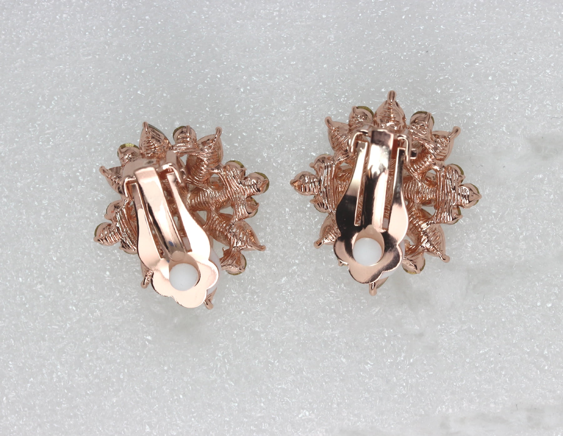 Faship Gorgeous Smoked Topaz Rhinestone Crystal Floral Clip On Style Earrings