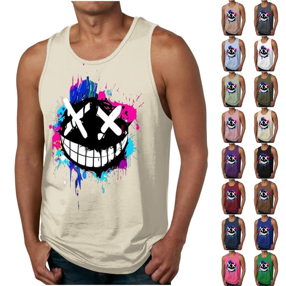 BVOFAR Mens Tank Tops Summer Sleeveless Shirts Funny Smile Black Teeth Graphic Tees Big and Tall Casual Crew Neck Cut Off Tanks Hawaiian Beach Tops Mint Green S