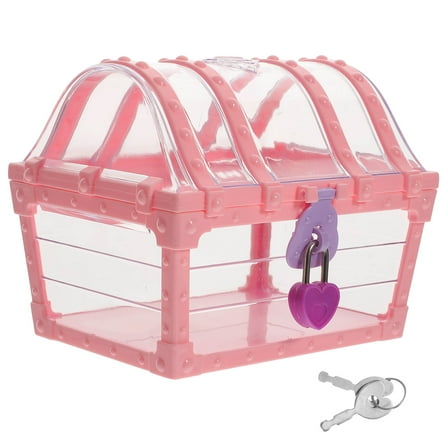 SKISUNO 1Pcs Pink Plastic Toy Box with Lid for Storage and Decoration for Kids