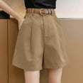 thumbnail image 2 of Womens High-Rise Cargo Shorts Wide Leg Bermuda Shorts Solid Color Dress Shorts Chino Shorts with Belt Summer Vacation Bottoms Business Work Office Wear, 2 of 6