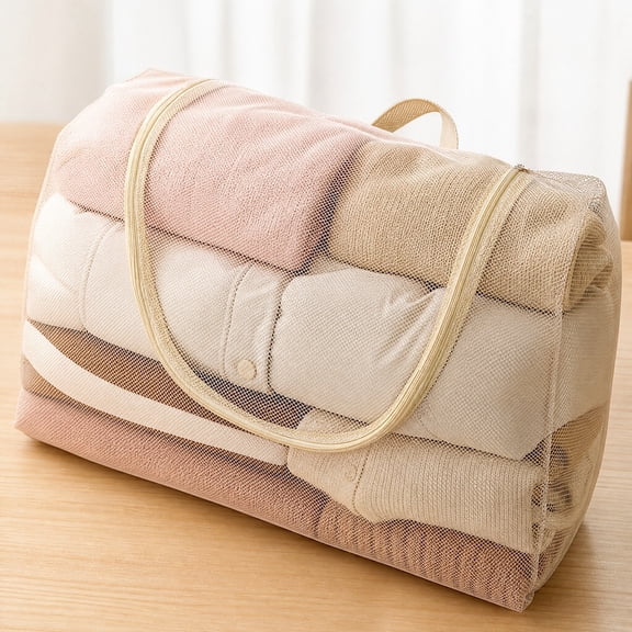 Large Capacity Mesh Clothing Storage Bag Transparent Portable Organizer With Handle For Clothes Travel Wardrobe Closet Home Storage Sorting Bag Household Garment Finishing Container