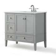 Brooklyn + Max Chesapeake 36 inch Contemporary Bath Vanity in Warm Grey with White Engineered Quartz Marble Top