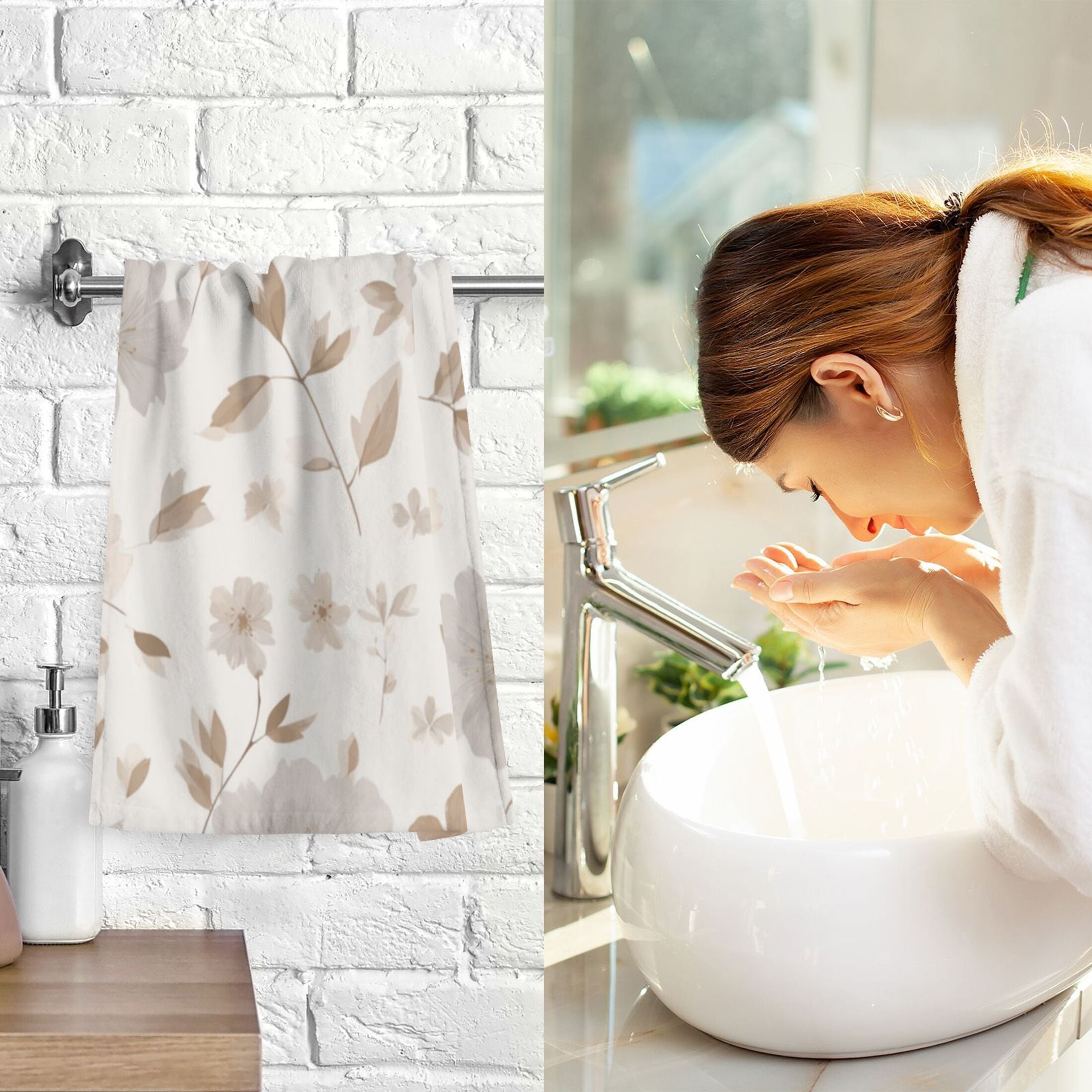 2-Pack Soft 100% Cotton & Highly Absorbent Bath Towel 2 Defferent Pattern Designs Small Flowers and Leaves Scattered Across The Canvas