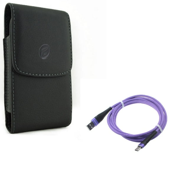 For Galaxy A54 /A53 /A33 - 10ft USB Cable w Case Belt Clip, Purple Type-C Charger Cord, Leather Holster Cover for Samsung Galaxy A54 /A53 /A33 5G