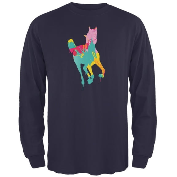 Splatter Horse Navy Adult Long Sleeve T-Shirt - 2X-Large