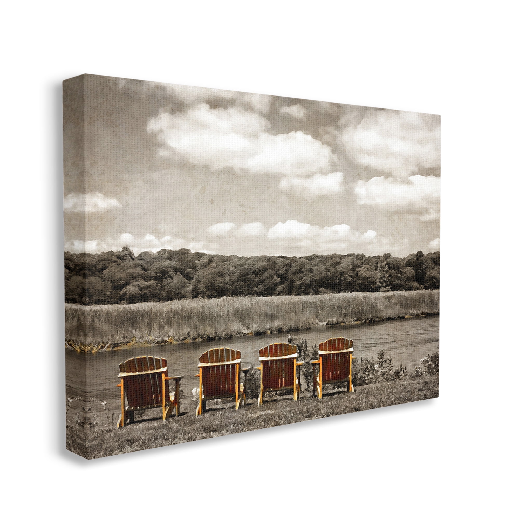Stupell Industries Adirondacks Lake View Landscape Painting Gallery Wrapped Canvas Art Print Wall Art, 30 x 24