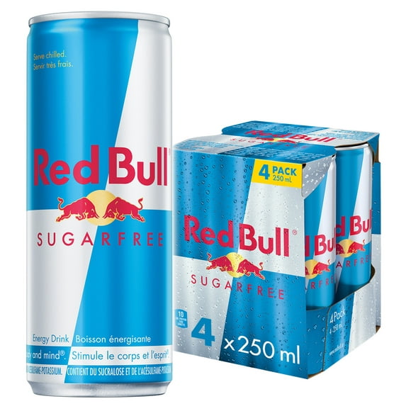 Red Bull Energy Drink, Sugar Free, 250 ml (4 pack) 4 x 250 mL