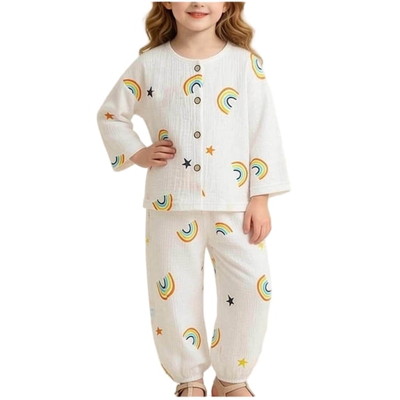 NAISIBABY Girls Outfit Sets,Air-Conditioned Long Sleeve Tops Pants Homewear 2PC Clothes White Size 9-12M