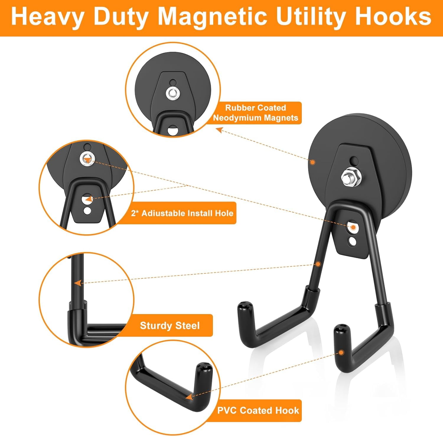 RGHJAR-Strong Magnetic Hooks Heavy Duty Magnet Garage Hooks for Cruise Magnet Tool Holder for Hanging Garden Tools, Cabinet, Van, Pegbaord, Kitchen, Outdoor, 2Pack