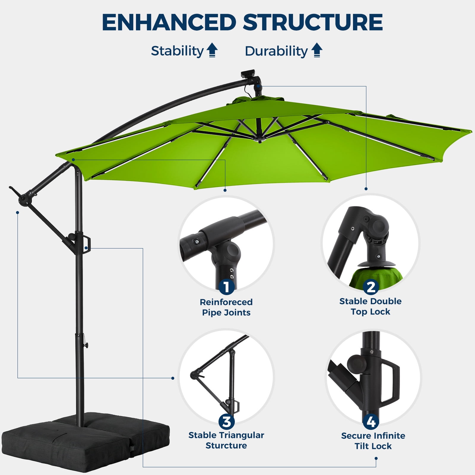12 x 16 patio umbrella Best Choice Products 12x12ft 2-Tier Square Outdoor Solar LED Cantilever Umbrella w/ 360-Rotating Base Tan