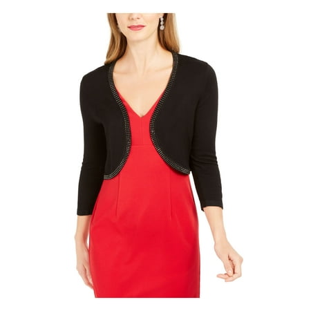JESSICA HOWARD Womens Black 3/4 Sleeve Open Cardigan Top Petites Size: PXL