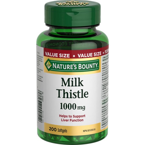 NATURE'S BOUNTY Milk Thistle, 1000 mg, Helps Support Liver Function, Liver Protectant, Used in Herbal Medicine to help Relieve Digestive Disturbances, 200 Softgels