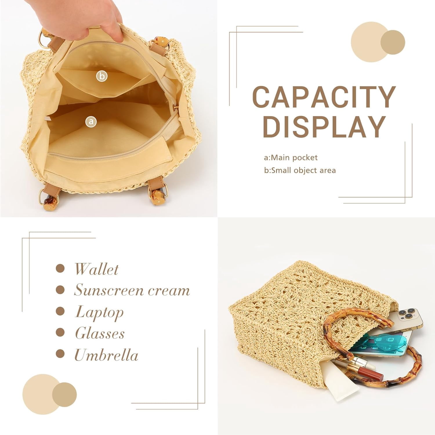 LinYooLi Straw Purse Tote Handbags Rattan Woven Beach Clutch Bag for Women Beach Summer Travel