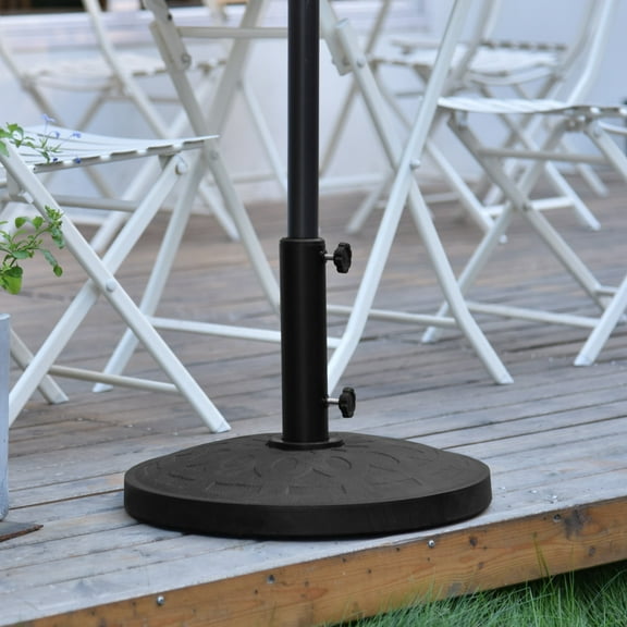 WestinTrends Round Resin Concrete Patio Umbrella Base Stand with Decorative Pattern, Black