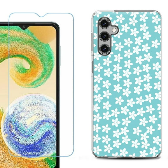 OneToughShield ® Compatible with Samsung Galaxy A15 5G, Shockproof Phone Case, with Tempered Glass Screen Protector - Flower/Teal
