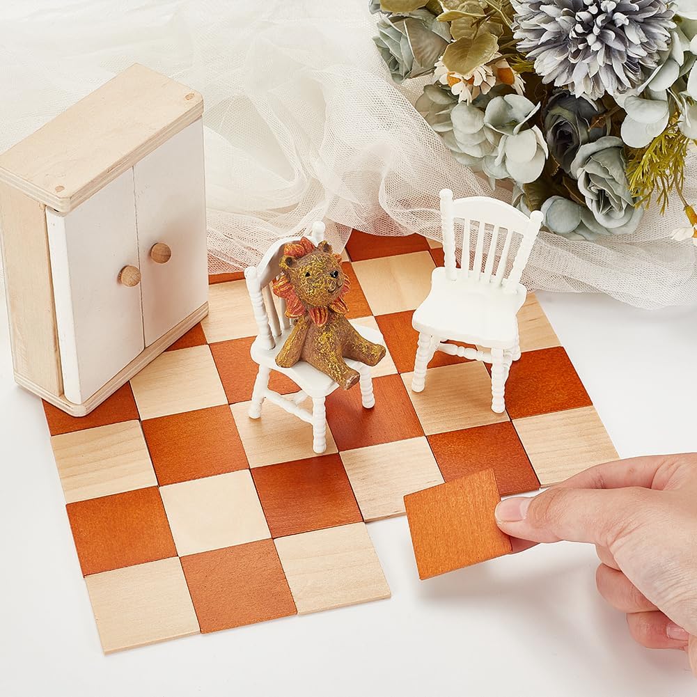 2 Bag 96Pcs Mini Flooring Tiles 1.4x1.4 Inch Double-Side Wood Floor Mosaic Floor Tile 2mm Thick Square Miniature Flooring Decoration DIY Miniature Ornaments for Miniature Scene Model