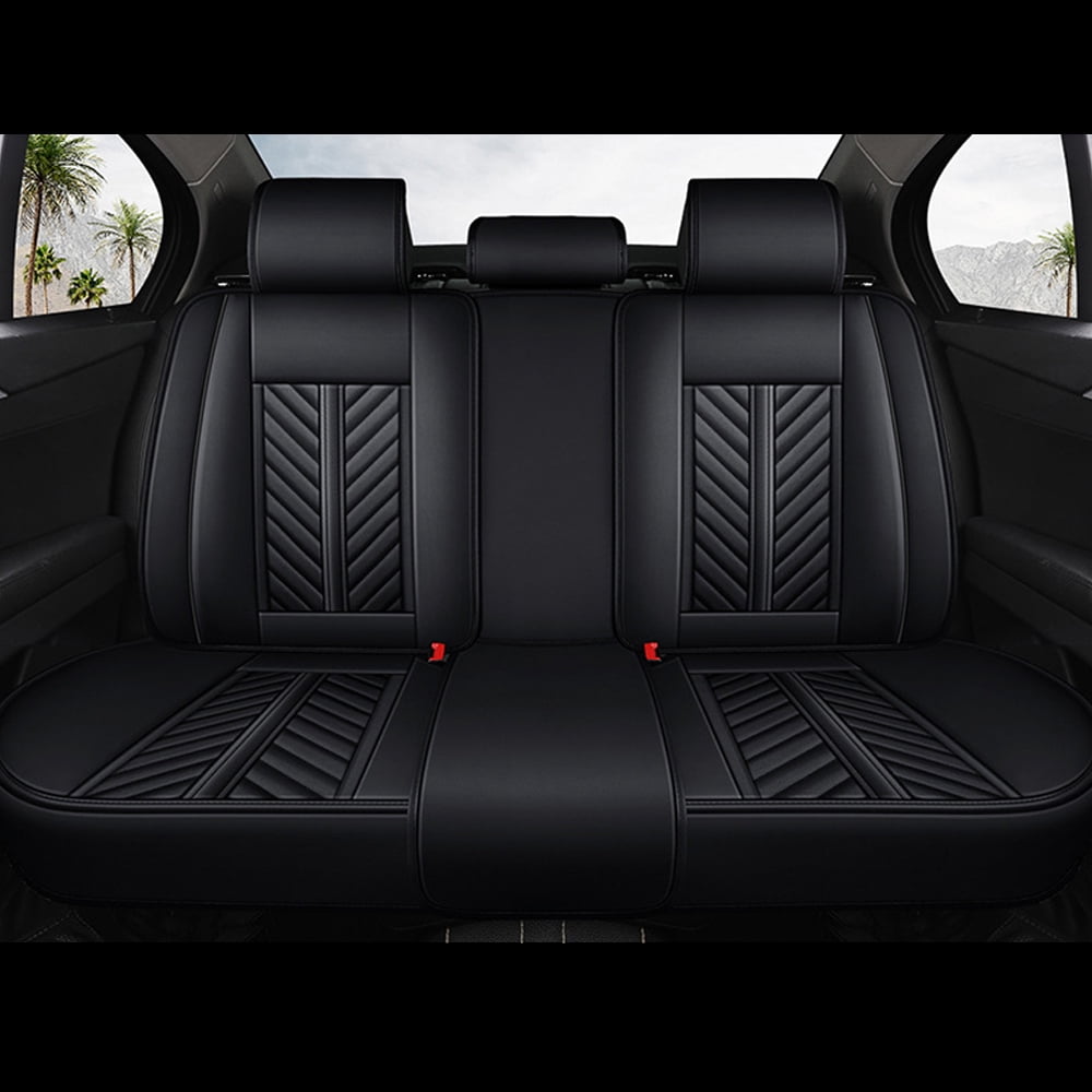 Tuqiang Car Seat Covers Universal 5-Seat Covers Front & Rear Full Set Faux Leather Seat Cushion Protector Waterproof with Pollow and Headrest Black