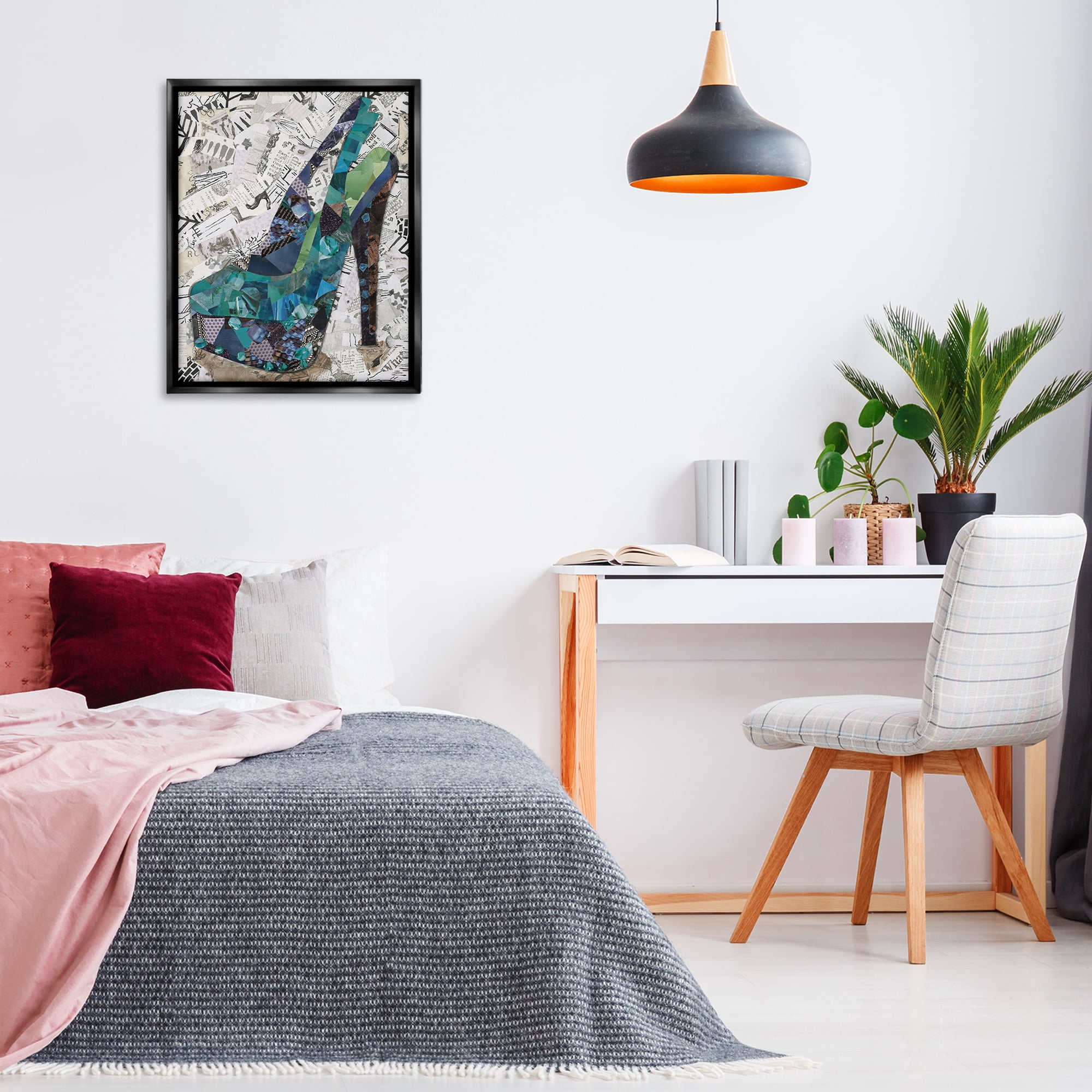 Stupell Industries Collaged High Heel Fashion Painting Black Floater Framed Canvas Art Print Wall Art, 25 x 31